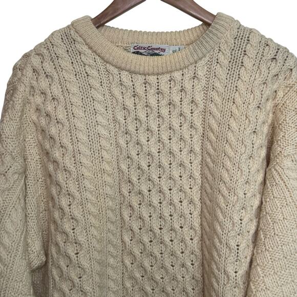 Vintage Celtic Country Made in Ireland 100% Wool Mens XL Irish Knit Sweater - Picture 2 of 8